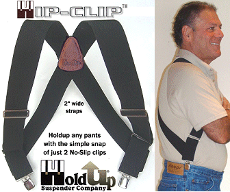 Hold-Up Brand Shadow Black Heavy Duty Work Suspenders are 2 Wide with  Jumbo Black USA Patented No-slip Clips